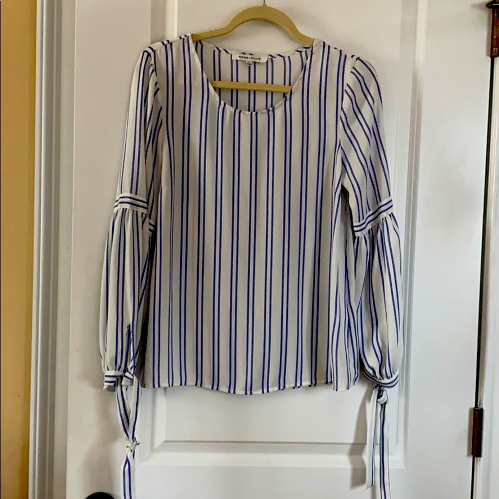 Striped blouse with tie sleeves
